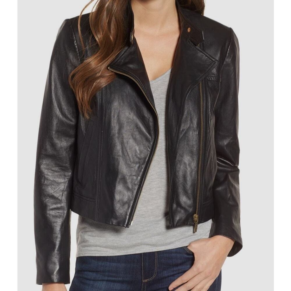 MICHAEL KORS Real Lamb Leather Black Moto Jacket Women's Size XS